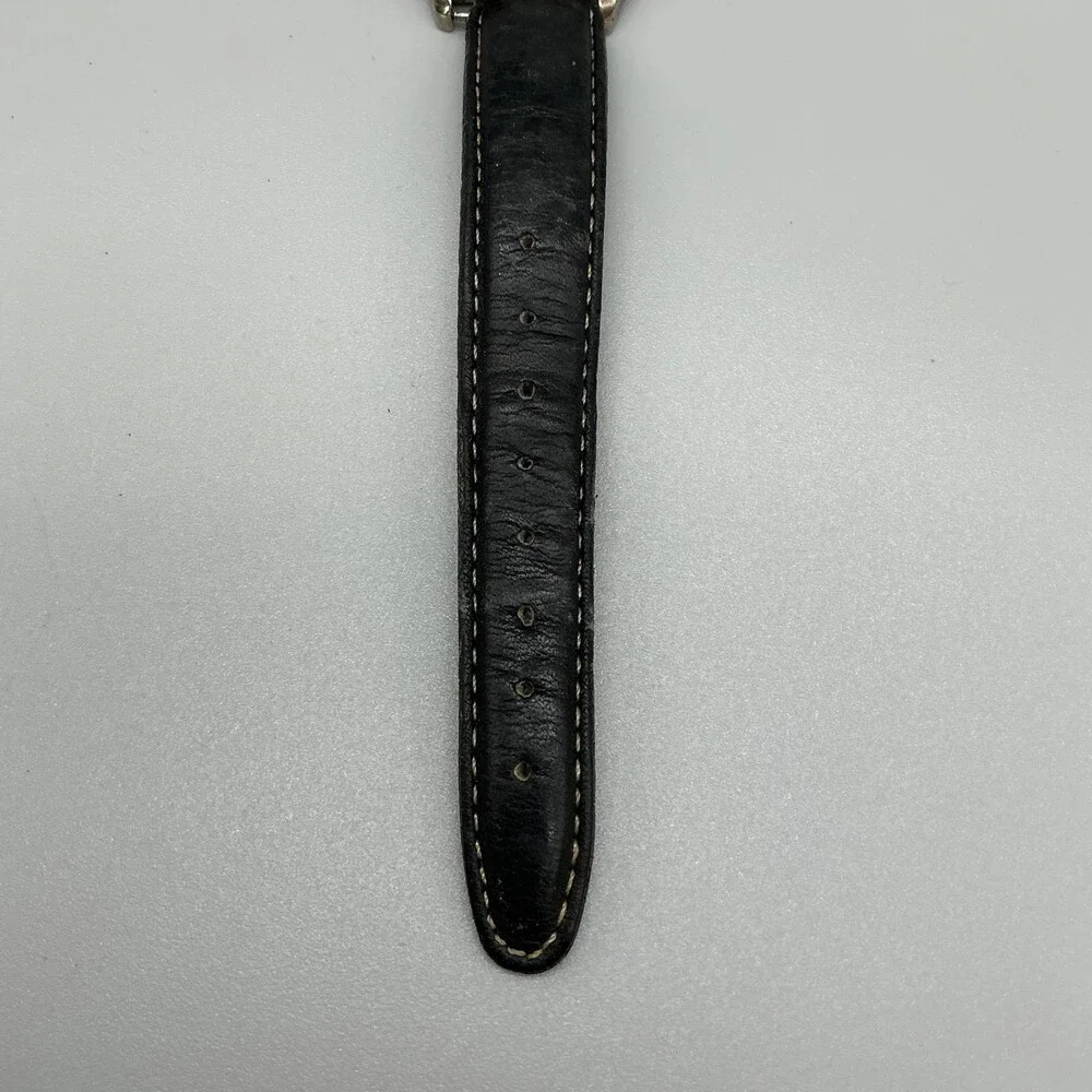 Vintage Guess Mens Watch 38mm Black Dial Silver Tone Leather Band New Battery